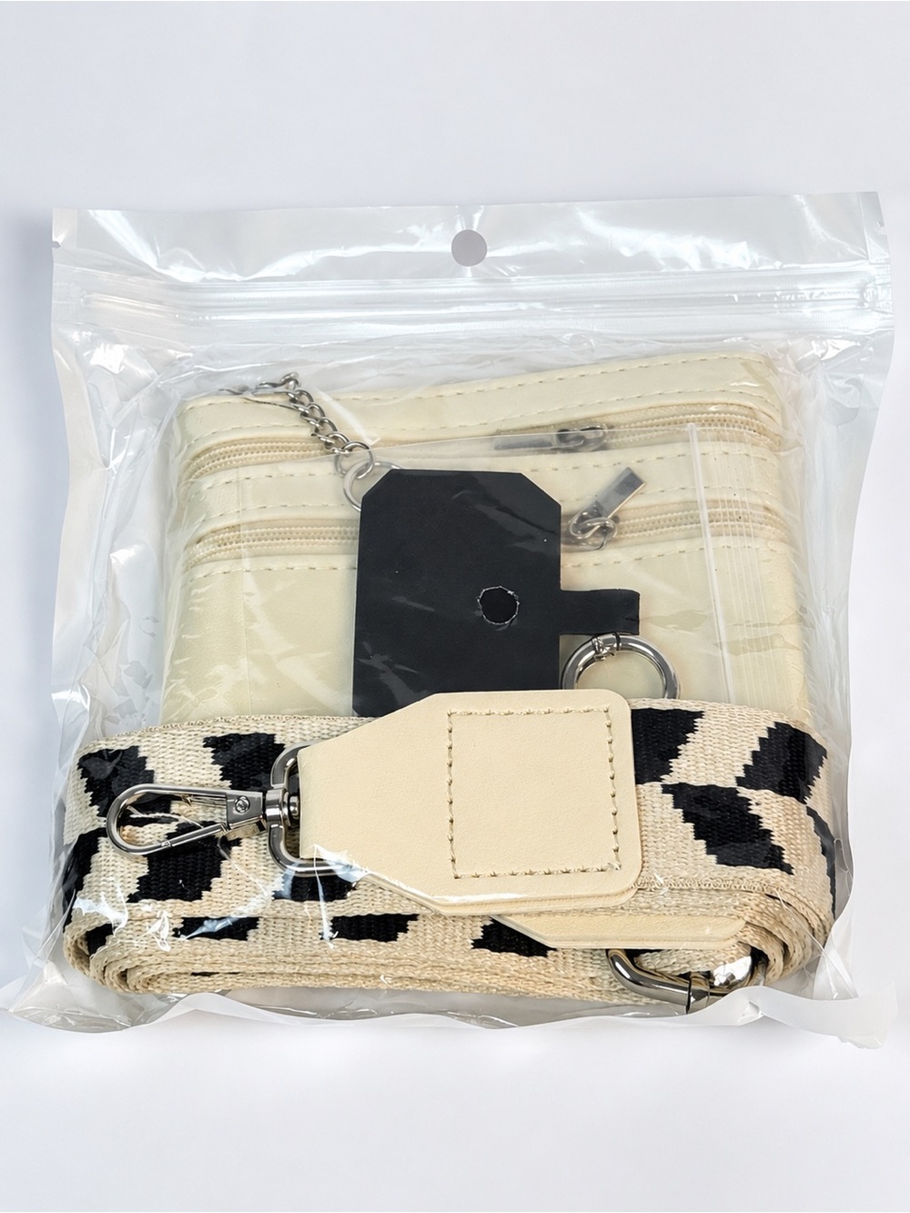 Cream & Black Geometric Phone Crossbody Strap with Mini Wallet - Picture 6 of 6
